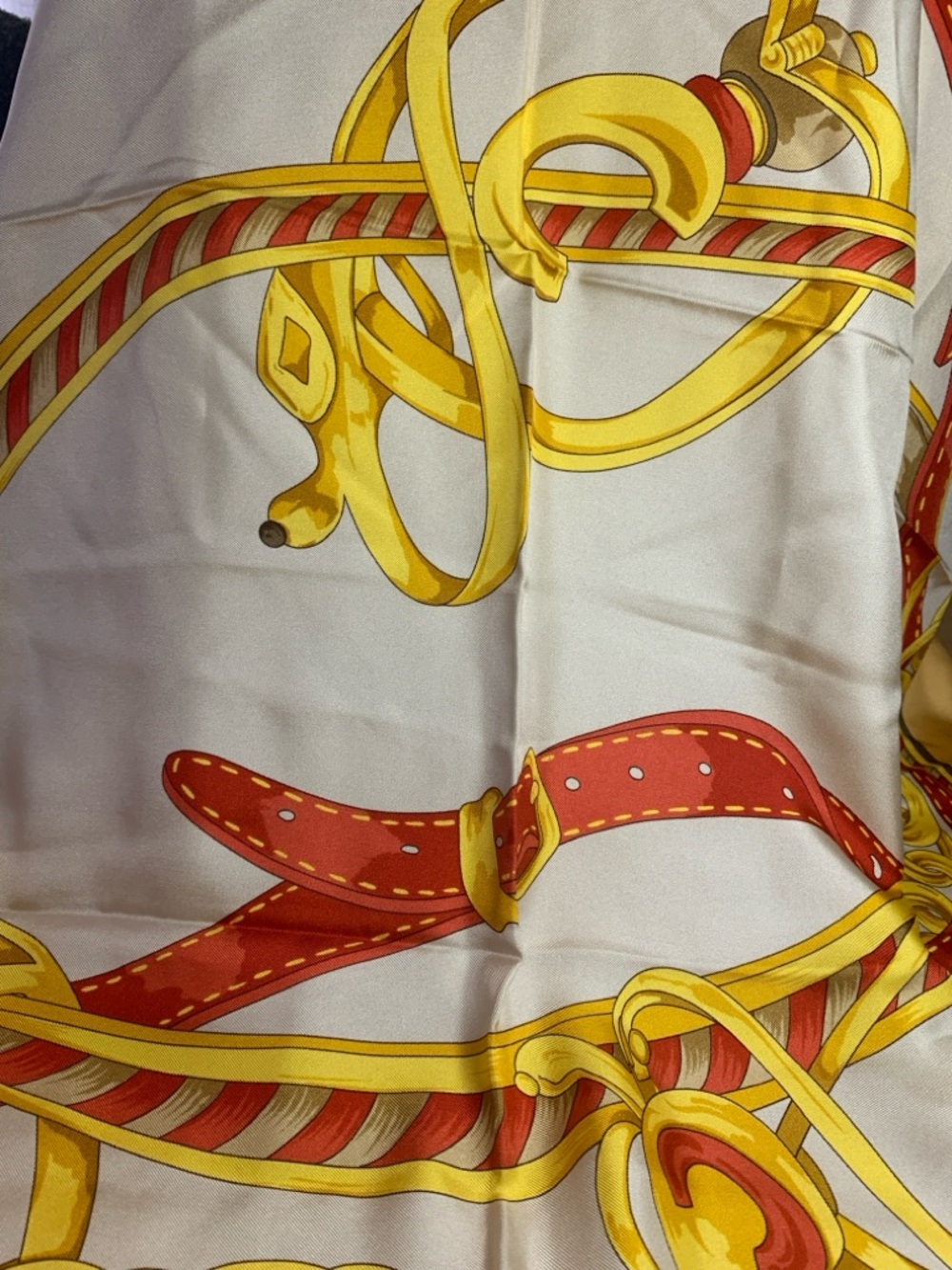 Celine Yellow, Cream & Red Gold Chain Silk Scarf - Picture 12 of 17